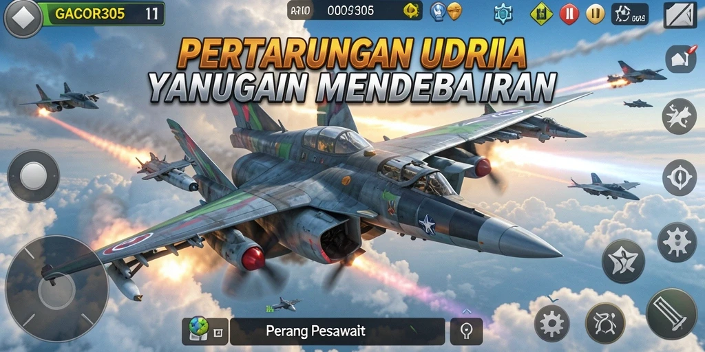 Tampilan grafis menakjubkan dalam GACOR305 dengan pesawat tempur yang ramai.