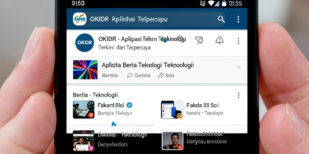 Antarmuka OKIDR menampilkan berita teknologi terkini dengan desain yang modern.