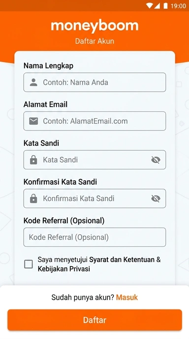 Cara Mudah Registrasi Akun moneyboom untuk Pengguna Android